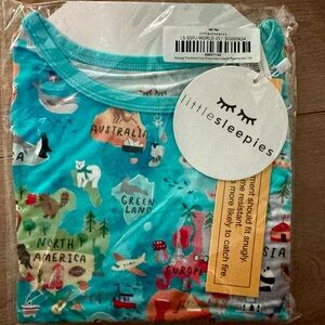 Little Sleepies Around The World Kids Map Print Pajama Set - Short Sleeve 7/8